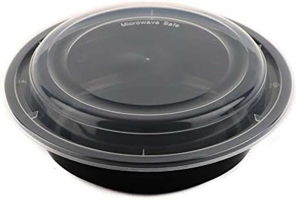 24Oz - 600 Count - round Microwavable Plastic Meal Prep Containers with Lids - Food Storage Container - Certified Bpa-Free, Stackable, Reusable Microwave, Dishwasher, Freezer Safe, Disposable (Black)