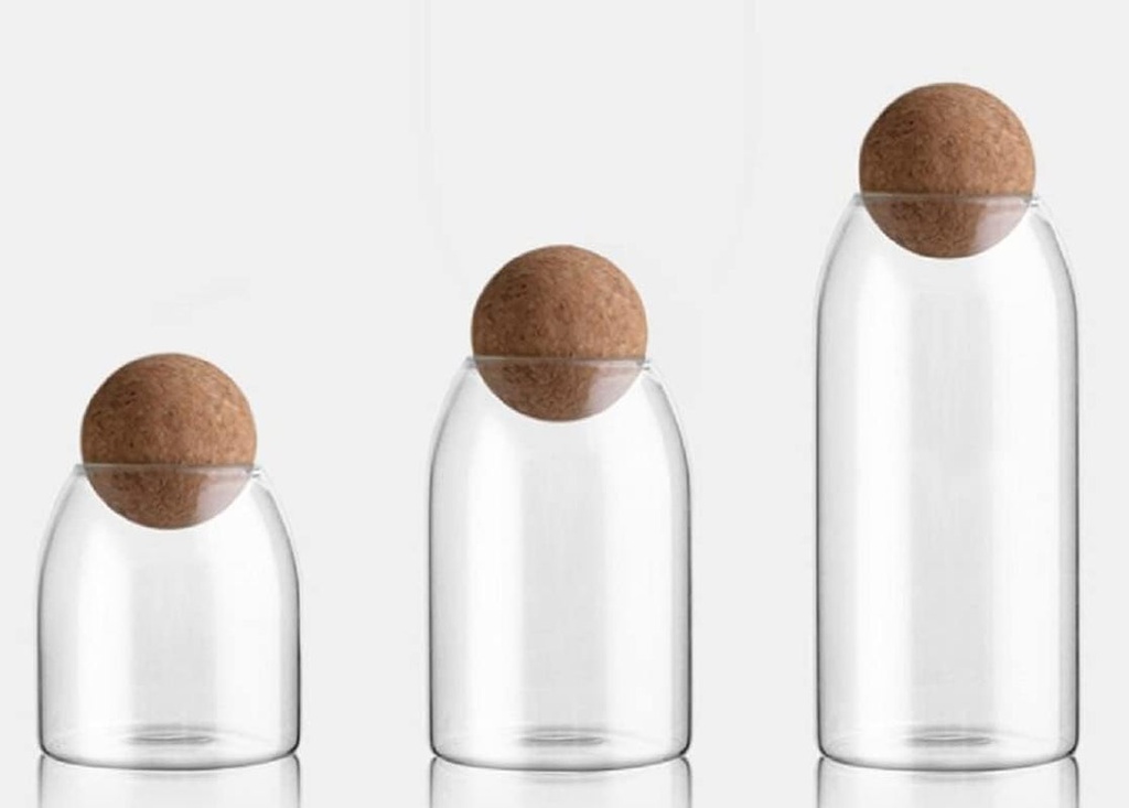 3 Pieces Glass Storage Jars with Cork Ball Lid Glass Storage Bottles Containers with Good Sealing Decorative Jars Coffee Container for Pantry,Kitchen Counter, Tea, Sugar, Flour