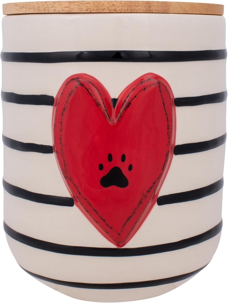 DEMDACO Pawprint Heart Red and White 8 X 6 Wood and Ceramic Canister with Lid