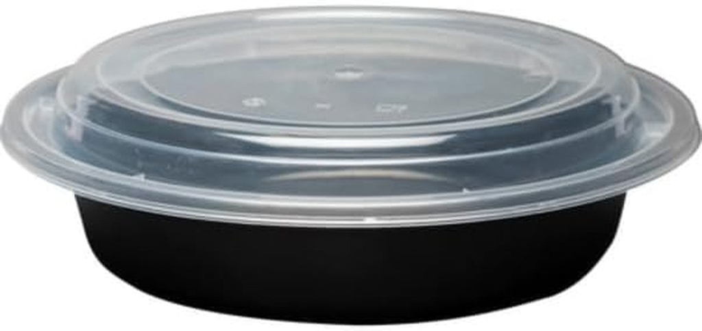 32Oz Disposable Black Meal Prep/Bento Box with Clear Dome Lids - round Plastic Meal Containers - Leak Proof and Reusable Box : Perfect for Salad, Meal Prep and Fruits : Set of 450