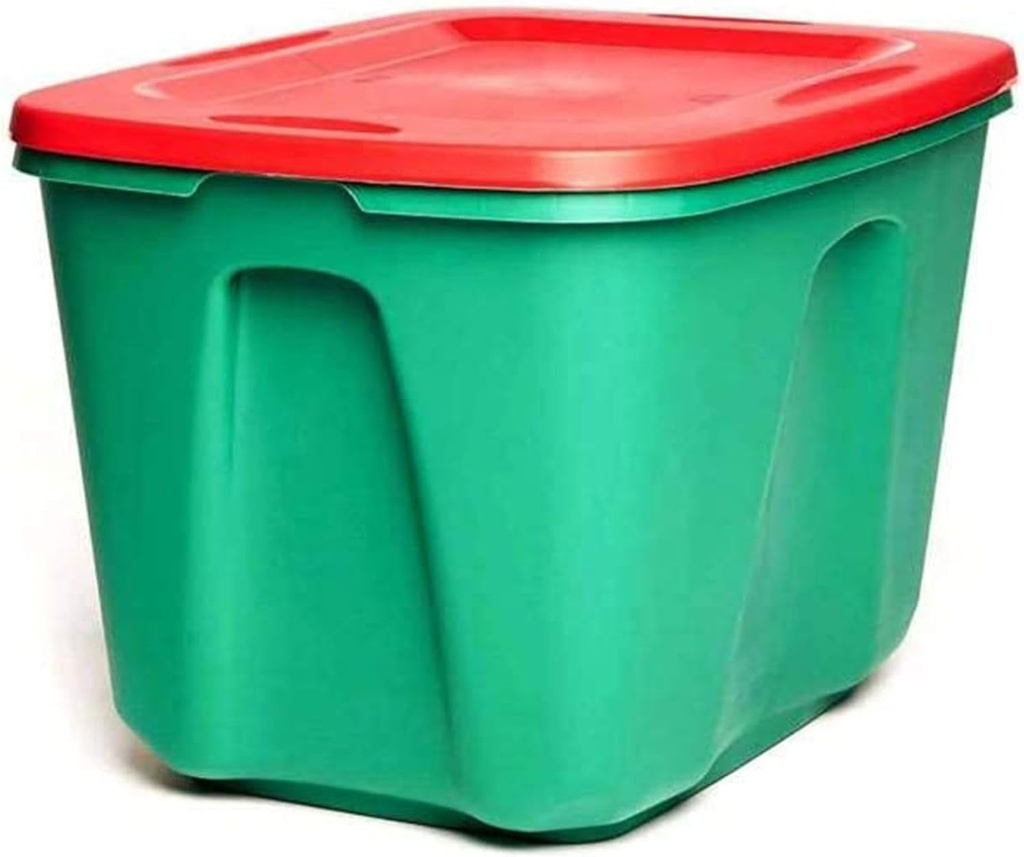 HOMZ 18 Gallon Stackable and Nestable Heavy Duty Plastic Holiday Storage Container with 4 Way Handles for Organizing, Green/Red, (4 Pack)