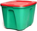 HOMZ 18 Gallon Stackable and Nestable Heavy Duty Plastic Holiday Storage Container with 4 Way Handles for Organizing, Green/Red, (4 Pack)