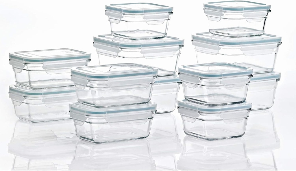 GLASSLOCK 24 Piece Oven Microwave Safe Glass Food Storage Containers Set W/Lids