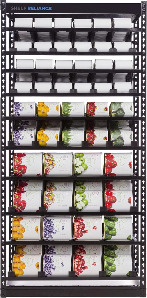 Shelf Reliance Adjustable Maximizer Variety Can Storage Organizer Holds up to 300 Cans with Patented First-In First-Out Rotation System, Black