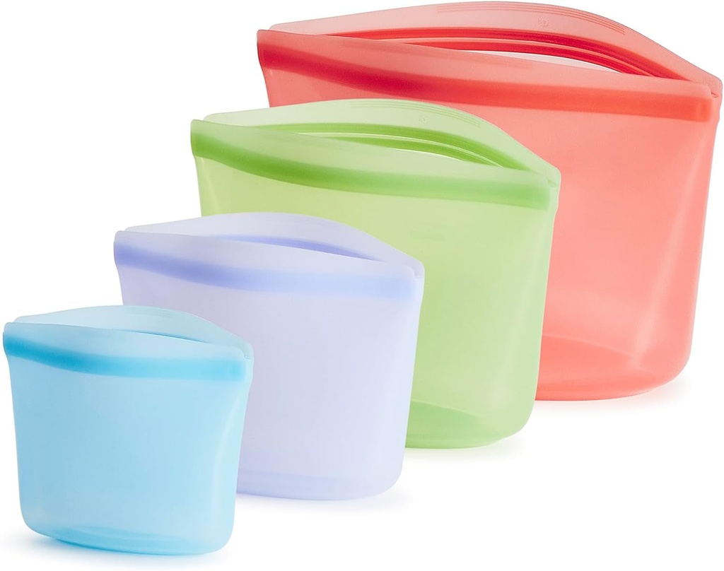 Stasher Premium Silicone Reusable Food Storage Bags, 4-Pack, Multi | Multi-Use Food Storage Bags, Lunch Bag, Travel Containers | BPA Free, Leak-Free, Dishwasher-Safe, Eco-Friendly