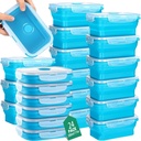 Hushee 24 Pcs Silicone Collapsible Food Storage Containers 17 Oz Collapsible Snack Containers with Lid Vent Collapsible Airtight Meal Prep Bento Lunch Box, Microwave Dishwasher Safe(Blue)