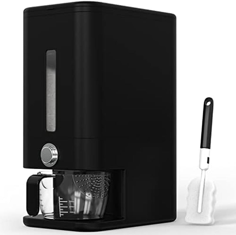 25Lb Rice Dispenser - Air Tight Grain & Rice Container with Easy to Use Dispensing, Measuring Cup, & Sponge - NEW Black Design Grain Storage Container