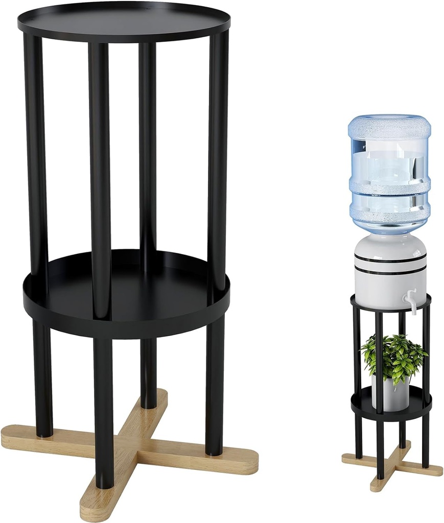 Metal with Wood Water Dispenser Floor Stand, Water Stands for 1-5 Gallon Bottle Dispenser, New Upgrade 25" Two-Tier Porcelain Ceramic Crocks Water Dispenser for Water Crocks and Plants, Matte Black