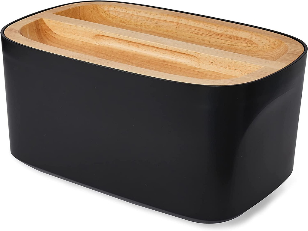 Sonder Los Angeles, Modern Bamboo Fiber (Black) Bread Box for Kitchen Countertop with Reversible Wood Serving Lid, Homemade Bread Storage 14.25 X 9.25 X 7In, Storage Bin and Bread Container
