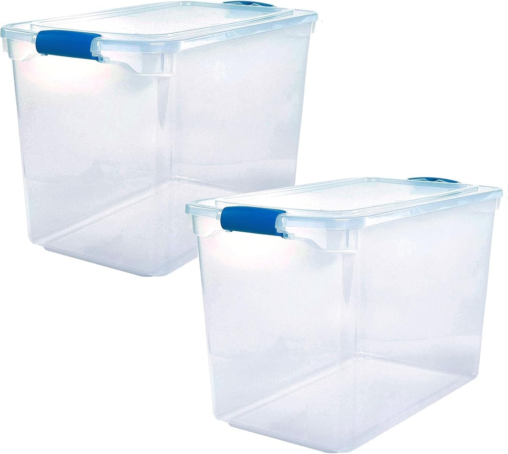 HOMZ 112 Quart Multipurpose Stackable Storage Container Tote Bins with Secure Latching Lids for Home and Office Organization, Clear (2 Pack)