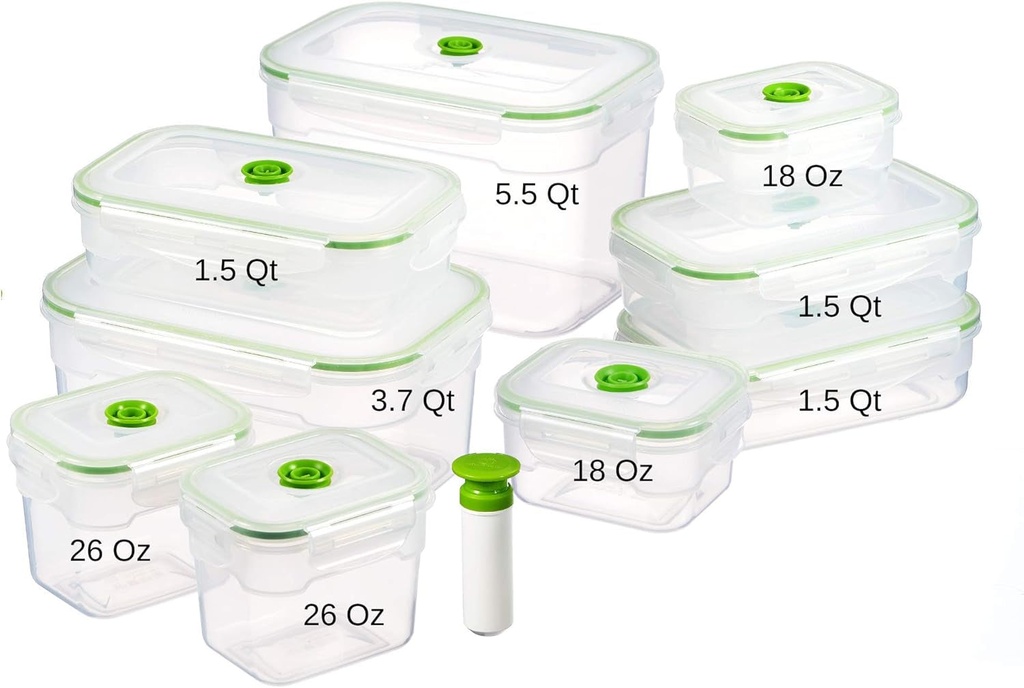 19 Piece Vacuum Seal Food Storage Containers with Vacuum Pump, Airtight and Leak Proof, Vacuum Sealed Food Storage Containers, Meal Prep Containers, Keep Food Fresh up to 5 X Longer