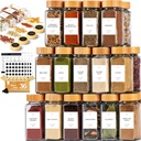 FINESSY 36 Bamboo Spice Jars with Label 4 Oz, Spice Bottles Empty Glass with Labels Seasoning Containers, Glass Spice Jars with Shaker Lids Set, Seasoning Organizer Jars, Spice Containers with Labels