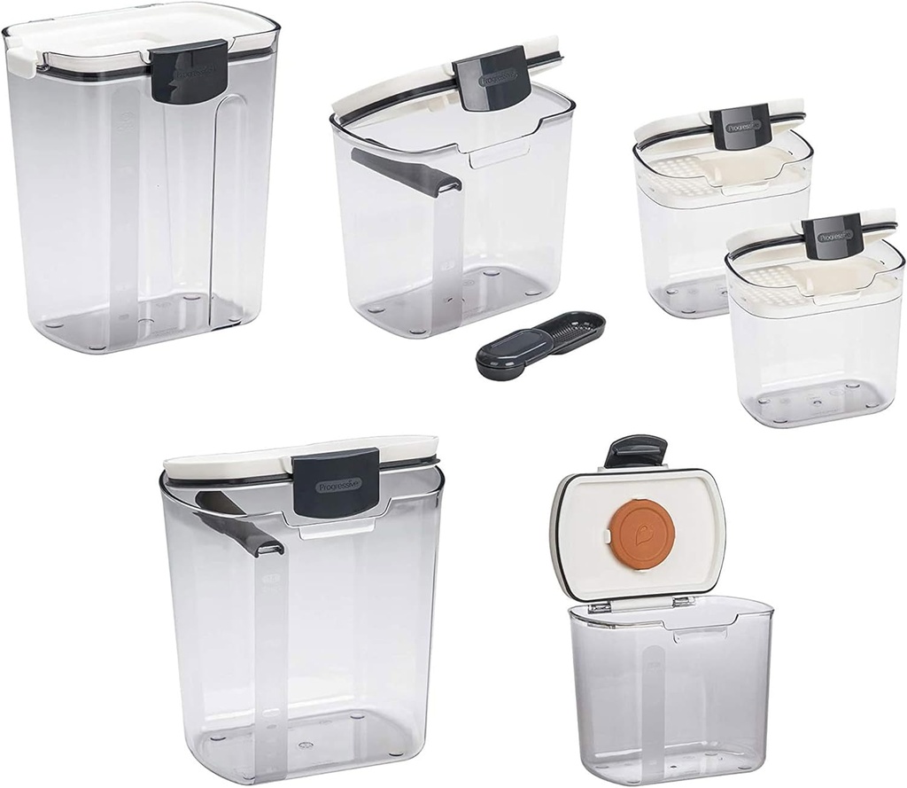 Progressive International Prepworks Prokeeper 6 Piece Plastic Airtight Food Storage Containers for Baking Essentials, White and Clear