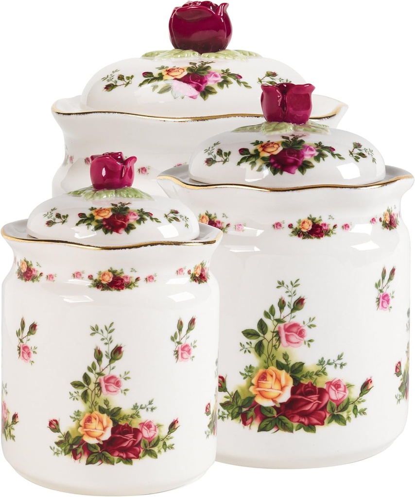 Royal Albert Old Country Roses Canister Set, (24 Oz, 39 Oz & 56 Oz), Multi