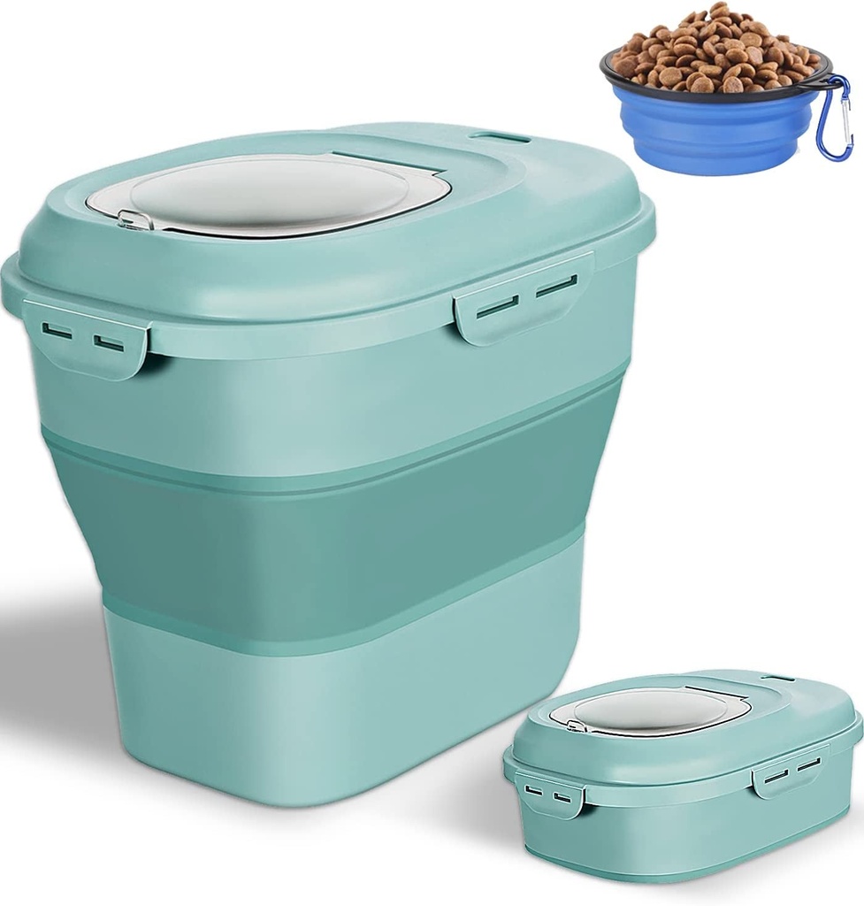 Collapsible Dog Food Storage Container, 30 Lb Pet Cat Pantry Plastic Large Containers Bin with Wheels Airtight Lids Locking Bowl, 50 Lb Kitchen Cereal Flour Sugar Rice Leakproof Sealable Dry Holder
