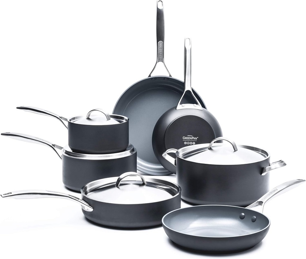 Greenpan Paris Pro Hard Anodized Healthy Ceramic Nonstick, 11 Piece Cookware Pot