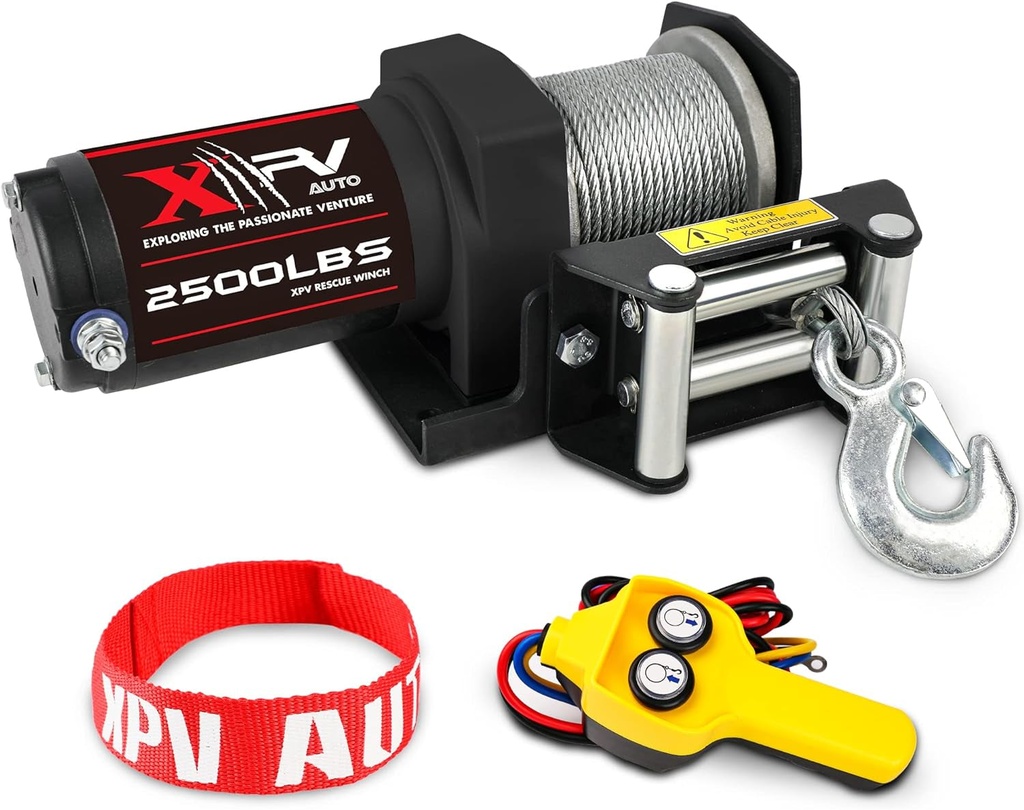 2500Lbs Electric Winch 12V Waterproof Steel Cable with Wired Remote Control & Mo