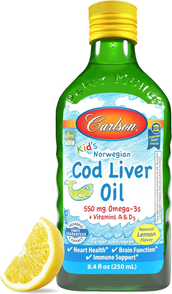 Carlson - Kid'S Cod Liver Oil, 550 Mg Omega-3S, Vitamins a & D3, Wild Norwegian,