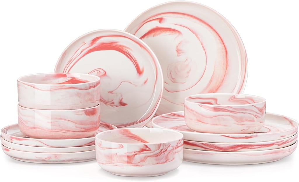 MALACASA Plates and Bowls Sets, 12 Pieces Porcelain Dinnerware Sets Dishware Set