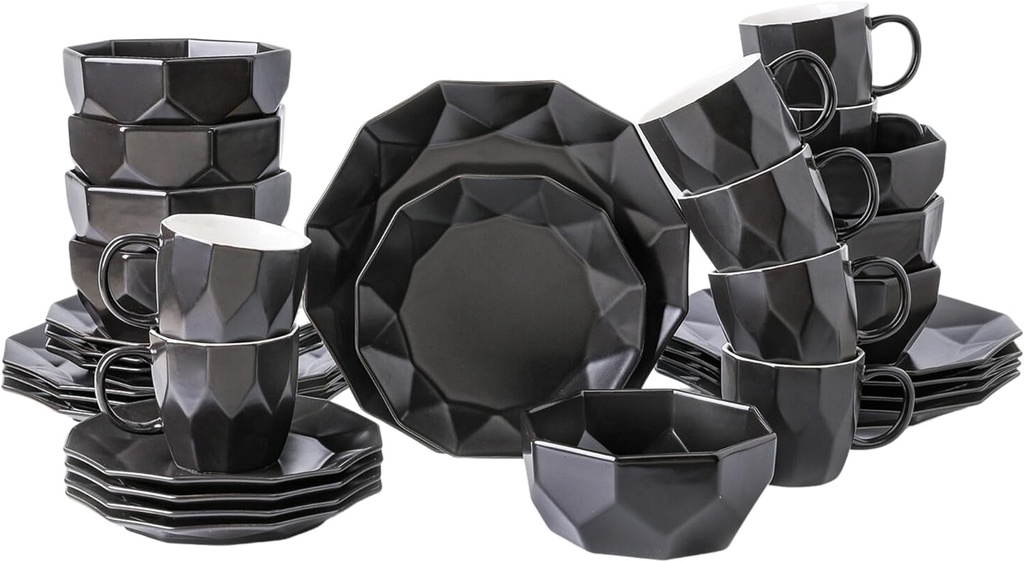 Stone Lain Jamie 32-Piece Service for 8, Black Porcelain Dinnerware Set