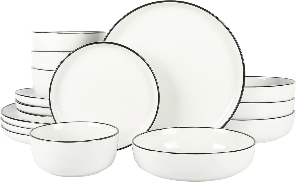 Gibson Home Oslo 16 Piece Porcelain Dinnerware Set,White W/Black Rim Rim, Servic