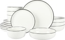 Gibson Home Oslo 16 Piece Porcelain Dinnerware Set,White W/Black Rim Rim, Servic