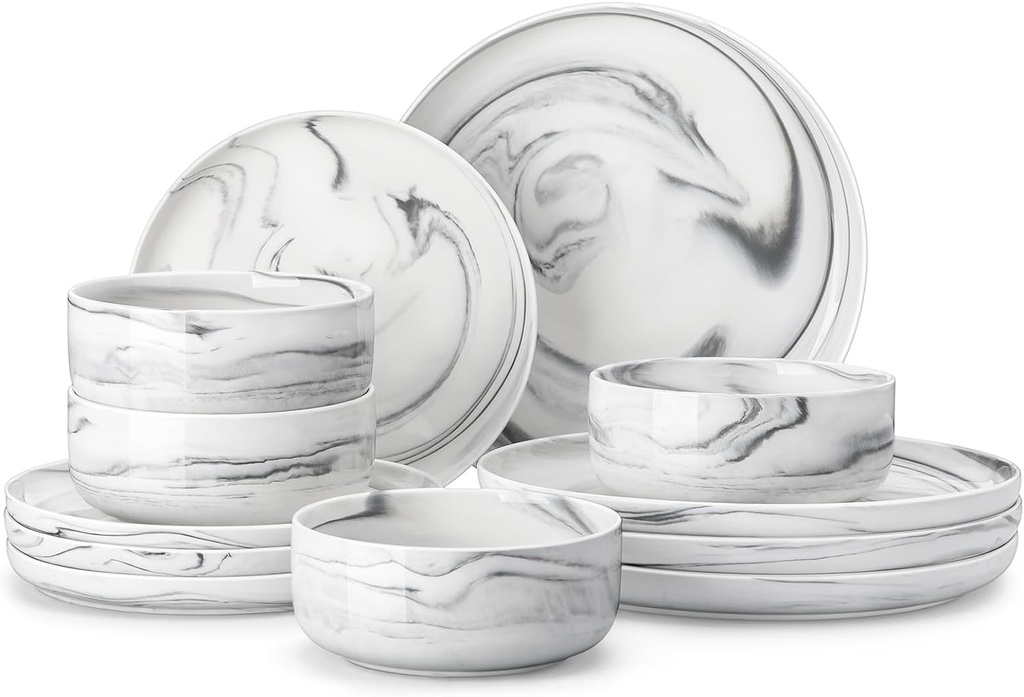 MALACASA Plates and Bowls Sets, 12 Pieces Porcelain Dinnerware Sets Dishware Set
