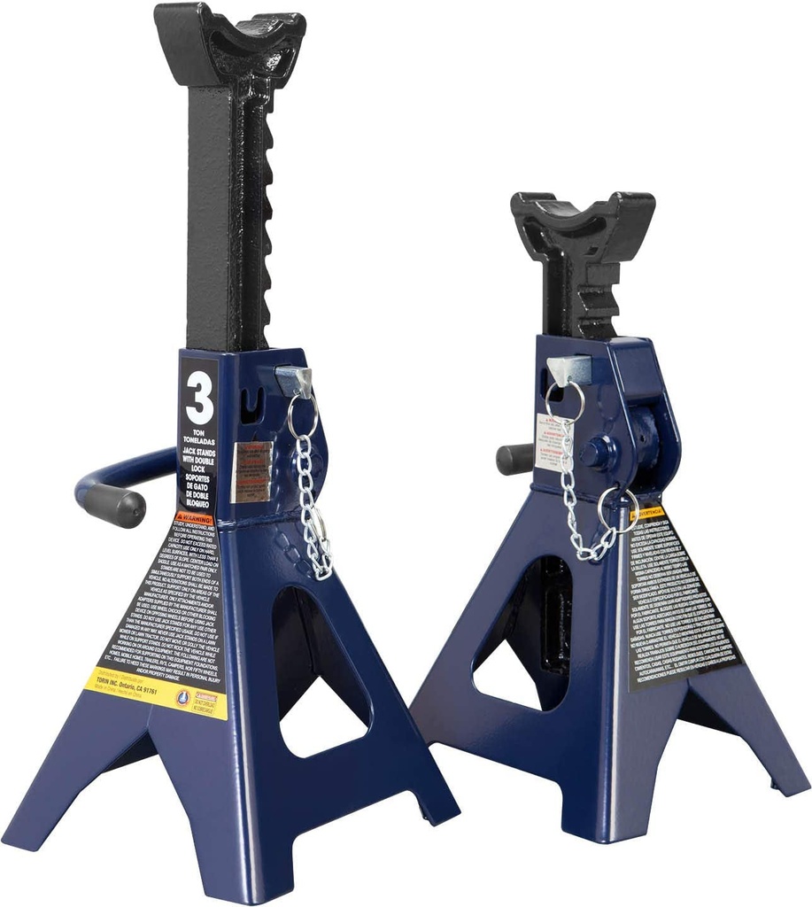 TCE 3 Ton (6,000 Lbs) Capacity Double Locking Steel Jack Stands, 2 Pack, Blue, A