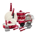 Greenlife 16 Pc Ceramic Cookware Set Healthy Green Soft Grip Frypans Red NEW