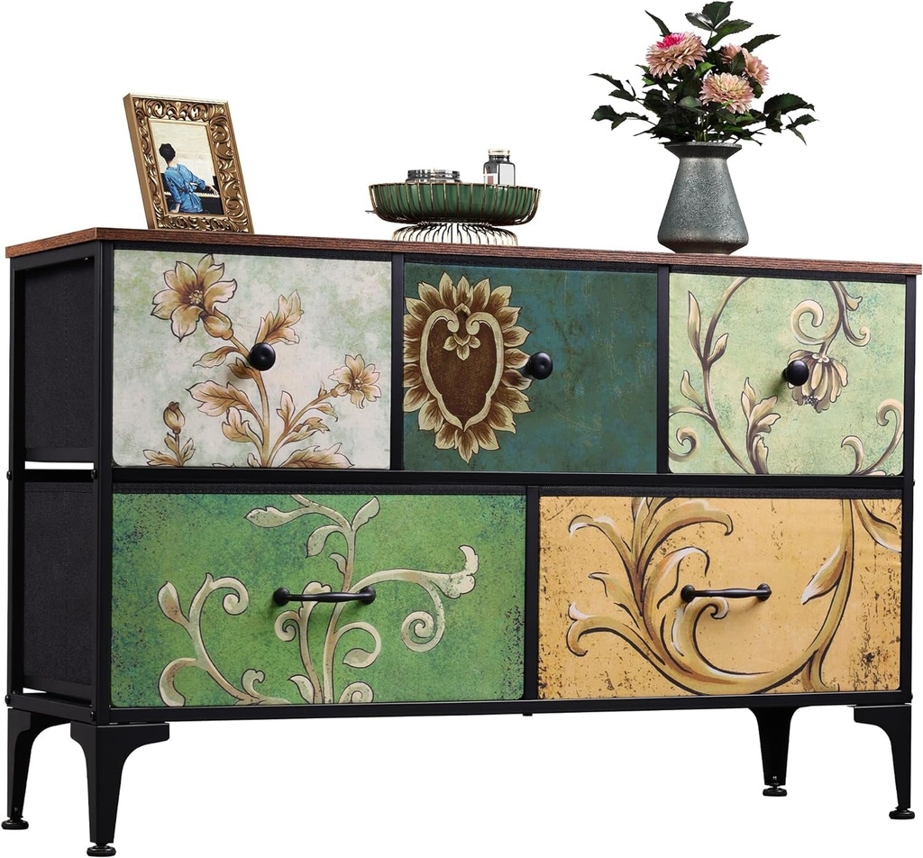 WLIVE Dresser for Bedroom with 5 Drawers, Wide Chest of Drawers, Fabric Dresser,