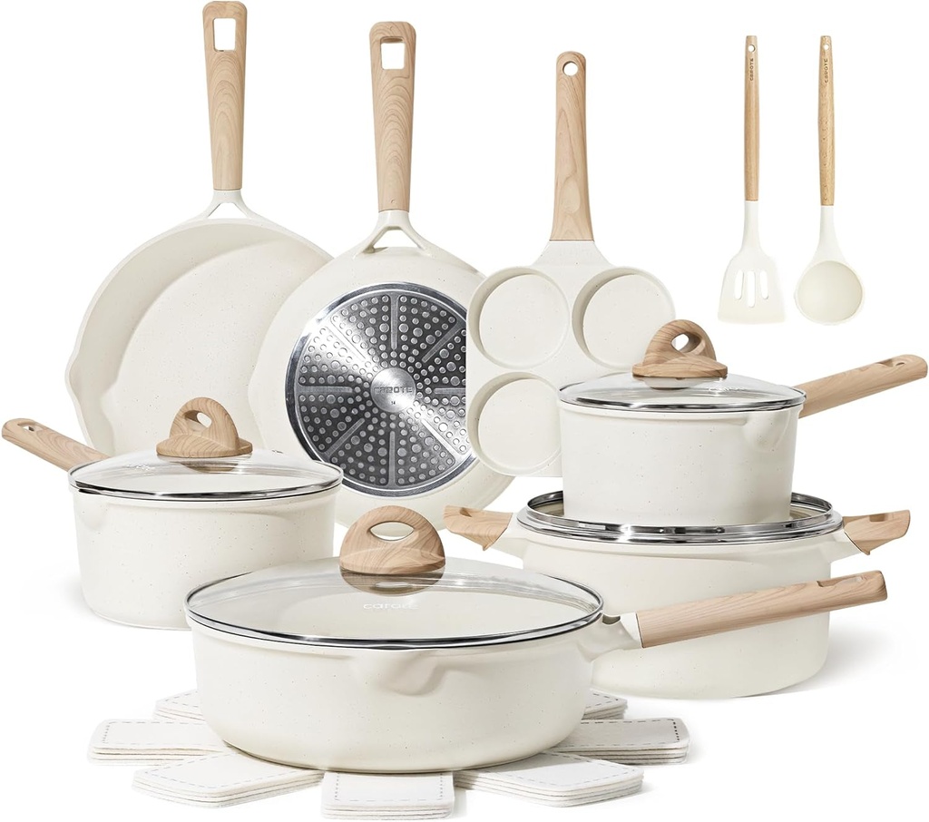 CAROTE 17Pcs Pots and Pans Set Non Stick, Kitchen Cookware Sets, Easy to Clean K
