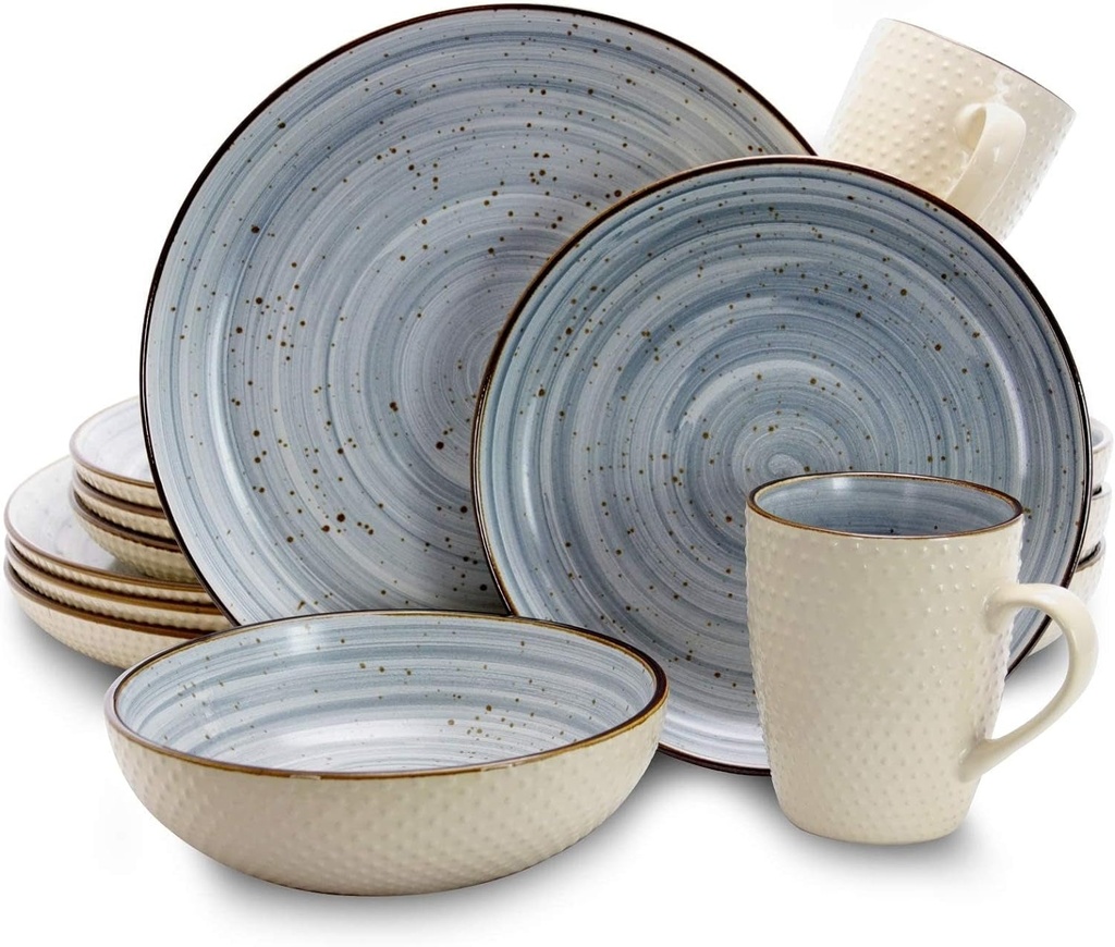Elama round Stoneware Luxurious Mellow Dinnerware Dish Set, 16 Piece, Speckle Po