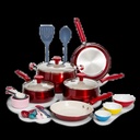 Tasty Clean Ceramic 23 Piece Non-Stick Aluminum Cookware Set, Red
