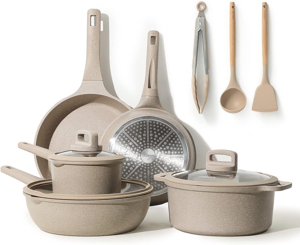 CAROTE Pots and Pans Set Non Stick, 11Pcs Nonstick Kitchen Cookware Sets, Stacka