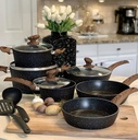 Kitchen Academy Induction Cookware Sets - 12 Piece Cooking Pan Set, Granite Blac