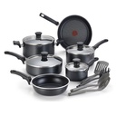 T-Fal Cook & Strain Nonstick Cookware Set, 14 Piece Set, Black, Dishwasher Safe