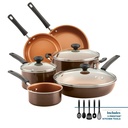 Farberware 14 Piece Easy Clean Pro Ceramic Nonstick Pots and Pans Set, Brown