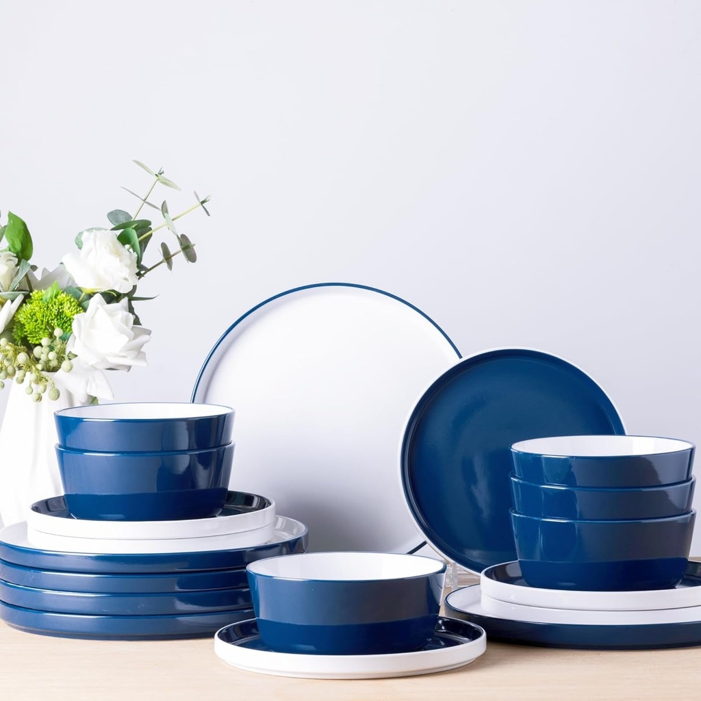 Amorarc 18 -Piece Ceramic Dinnerware Sets for 6, Double Color Stoneware Plates A