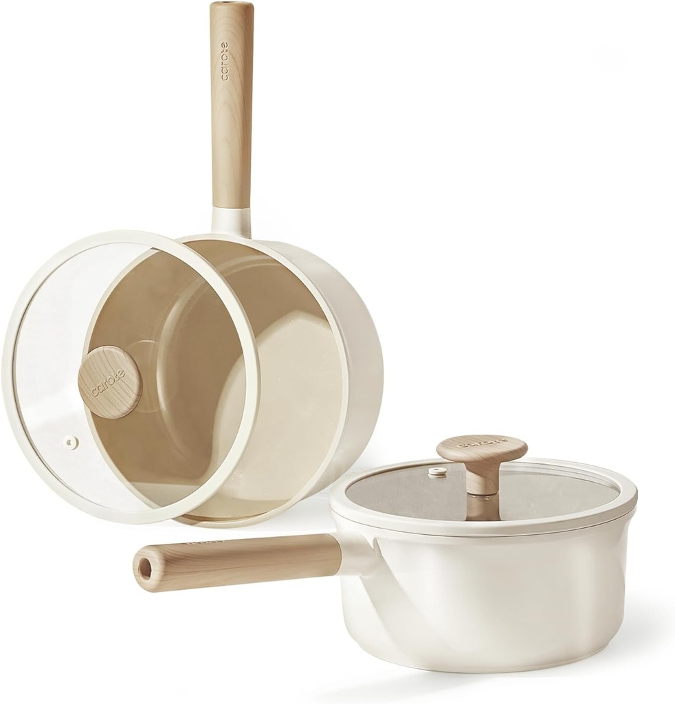 CAROTE 2QT+4QT Ceramic Saucepan Set with Lid, Nonstick Sauce Pans, Dishwasher Sa
