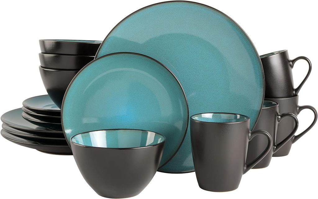 16 Piece Gibson Soho Lounge round Reactive Glaze Stoneware Set .