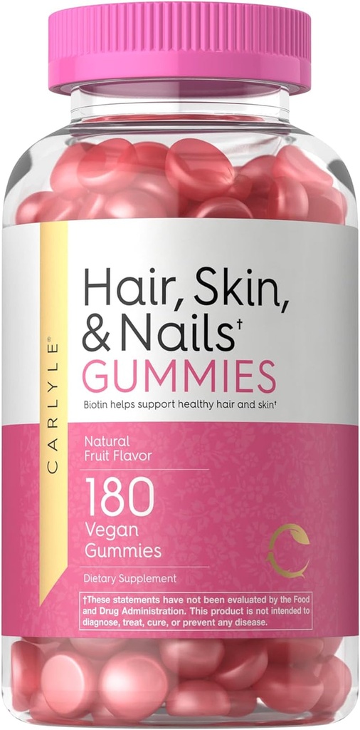 Carlyle Hair, Skin and Nails Gummies | 180 Count | Fruit Flavor Gummy Vitamins |