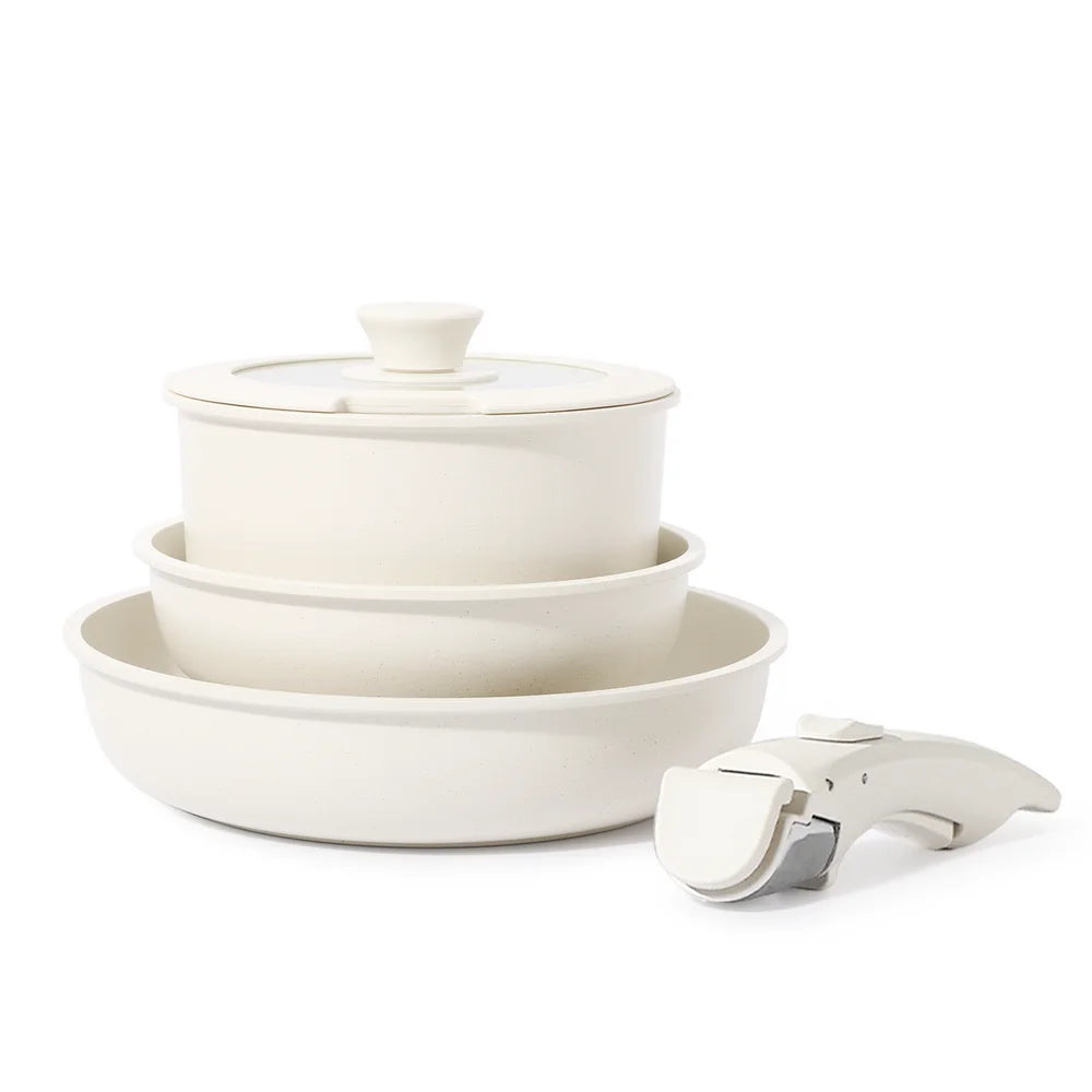 Carote Nonstick Cookware Sets with Detachable Handle, 5 Pcs Granite Non Stick Po