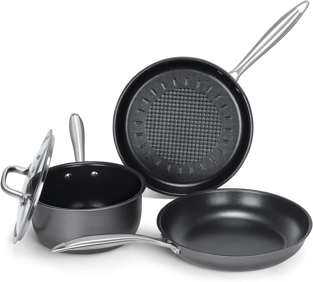 Induction Pots and Pans, Stainless Steel Pots and Pans Set 4Pcs with Lid, Induct