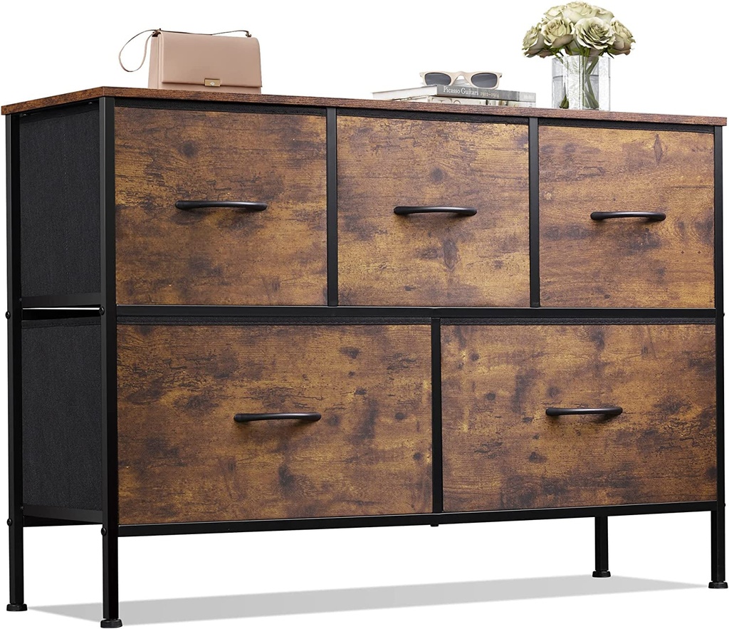 WLIVE Dresser for Bedroom with 5 Drawers, Long Fabric Dresser, Storage Drawer Un