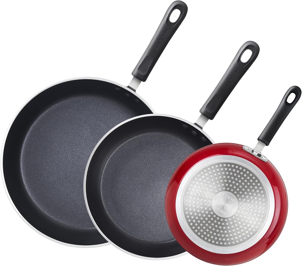 3-Piece Cook N Home Nonstick Saute Fry Pan Skillet Set, 8, 9.5, and 11-Inch Kit