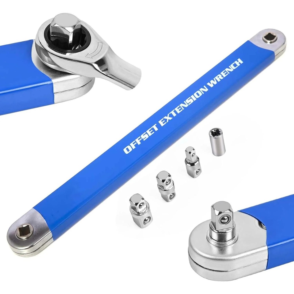 Maustic 15Inch Offset Extension Wrench with Square Drive Adapters (1/4", 3/8", 1/2"), Tite Reach Extension Wrench Set,Tight Space Socket Wrench Extender