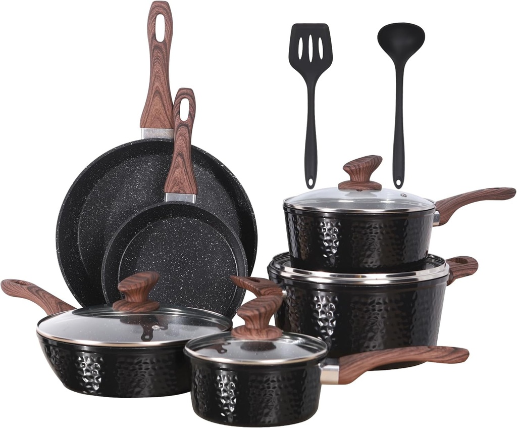 Kitchen Academy Pots and Pans Set Non Stick - 12 Pcs Induction Cooking Pans Set,