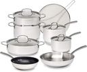Goodful 12-Piece Classic Stainless Steel Cookware Set with Tri-Ply Base for Even
