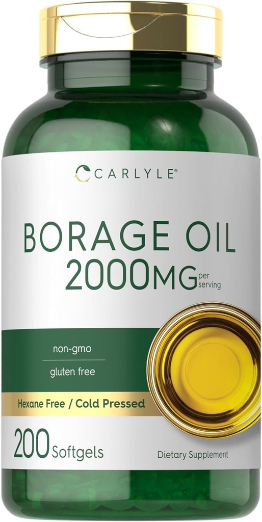Carlyle Borage Oil Capsules | 2000Mg | 200 Softgels | 320Mg of GLA | Cold Presse