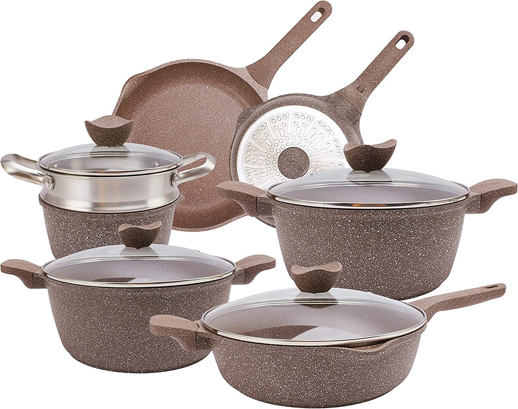 Country Kitchen 11 Piece Nonstick Induction Cookware Sets - Cast Aluminum Pots